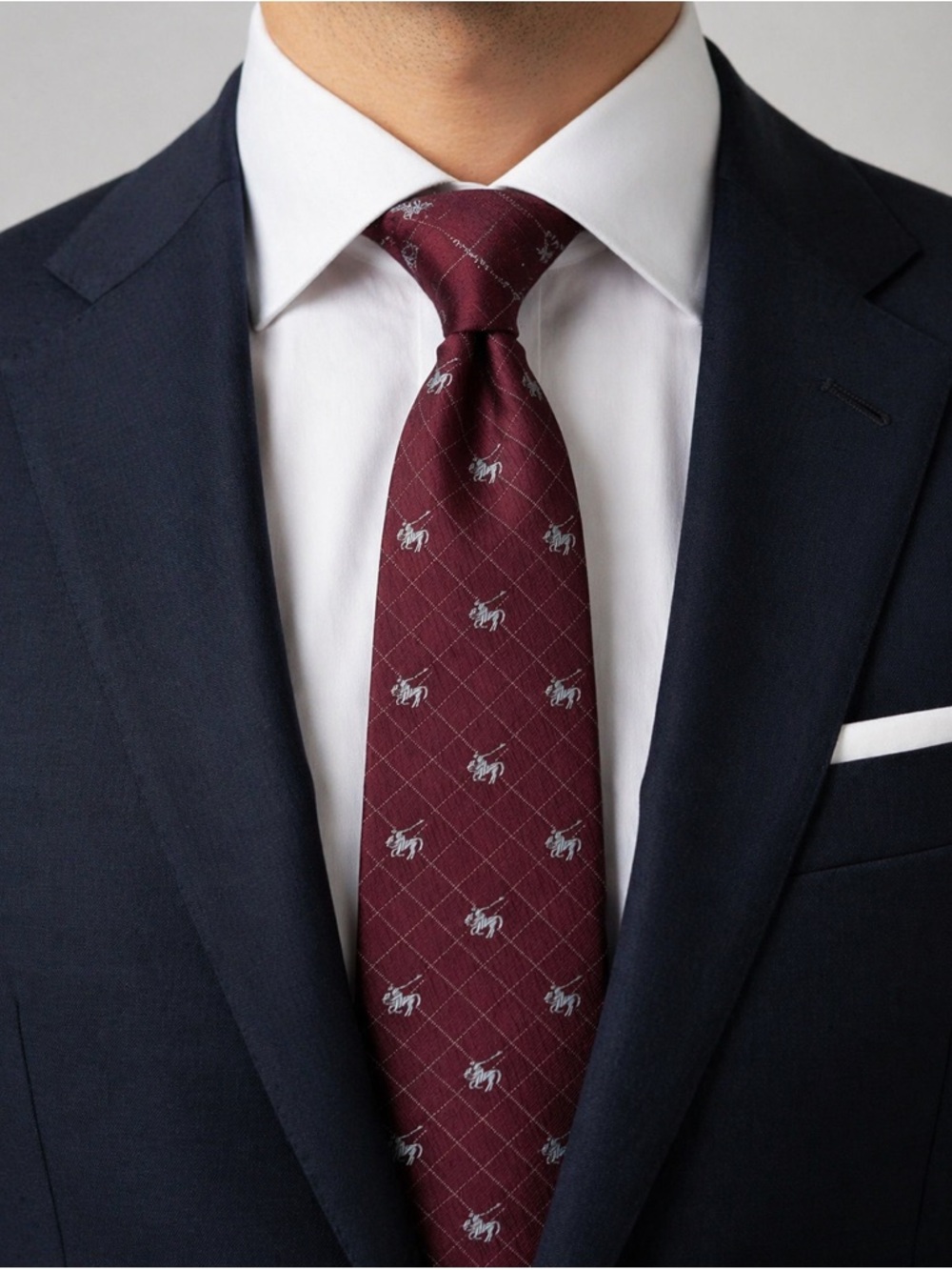 Aquascutum London Vtg 80s 90s 100% Silk Tie Burgundy Equestrian Polo Licensed